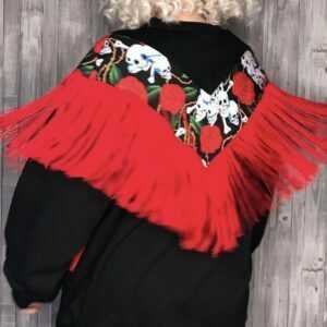 sudadera calavera y rosas fleco rojo